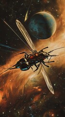 Wall Mural - futuristic insect starship soaring through cosmic nebula