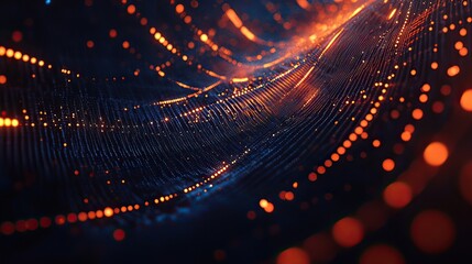 Abstract glowing network, digital data flow, dark background, technology concept