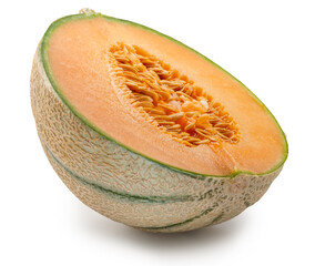 Wall Mural - Cantaloupe melon cross cut section isolated on white background. File contains clipping path.