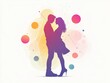 © otter2 - A silhouette of a couple in an embrace, their bodies outlined in vibrant pastel gradients, surrounded by floating geometric shapes like circles and triangles