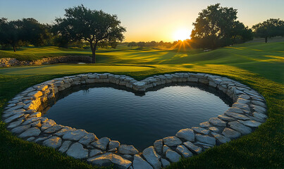 Sticker - Sunrise Heart Pond, Golf Course, Peaceful Scene