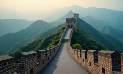 Majestic Great Wall, winding mountains, scenic vista, travel tourism.