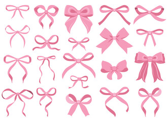 Wall Mural - Simple hand drawn pink ribbon bow collection. Bowknot for decoration, big set of bowtie. Large retro ribbon illustration set. Set of various cartoon bow knots, gift ribbons. Valentines day, love sign 