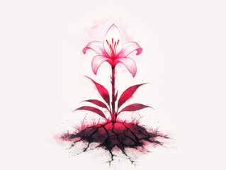 Wall Mural - single glowing lily emerging from cracked earth, symbolizing resilience and beauty