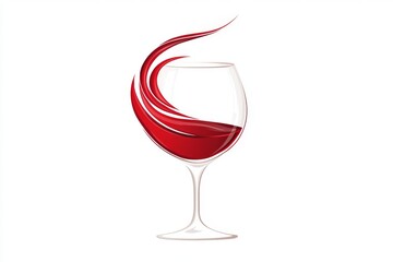 Aufkleber - A minimalist 2D illustration of a wine glass with elegant swirls of red wine inside, set against a white background for simplicity
