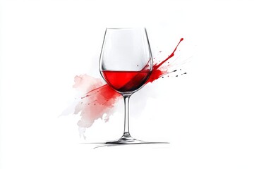 Poster - A minimalist line drawing of a wine glass, with a single bold stroke and a splash of red inside, set against a plain white background