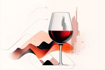 Poster - A simple icon of a wine glass filled with red wine, drawn in flat, clean shapes with a soft gradient background
