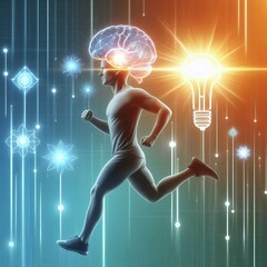 Mental Health and Exercise Person running with brain icons brigh