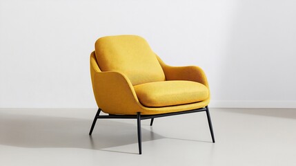 Poster - Mustard yellow armchair, modern design, minimalist room, interior design, home decor