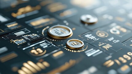 Aufkleber - A close-up of a futuristic digital interface featuring various icons and buttons, emphasizing technology and user interaction.