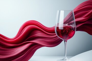 Aufkleber - A minimalist 2D illustration of a wine glass with elegant swirls of red wine inside, set against a white background for simplicity