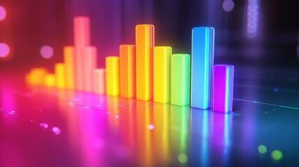 Poster - A clean, modern D bar graph with light reflections and sharp edges, showing market fluctuations in vivid colors with a sleek design