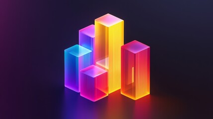 Poster - A colorful D bar graph with glowing, stacked bars, illustrating progress and data analysis in a vibrant, high-tech setting