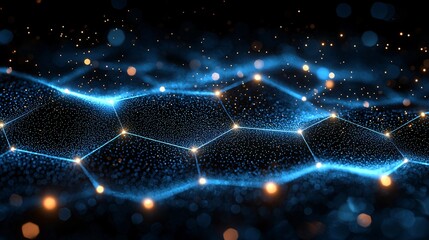 Abstract Blue Network Glowing Particles Dark Background Digital Technology