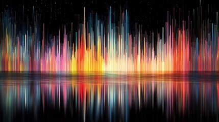 Poster - A digital financial graph with colorful vertical bars on a high-tech screen, illustrating stock price movements and financial analysis