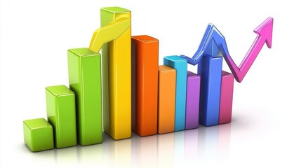 Poster - A digital representation of a financial bar graph with rising bars, showing a positive market trend, with abstract technology design in the background