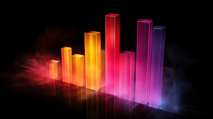 Poster - A futuristic D bar graph with colorful, glowing bars rising on a digital screen, showcasing financial growth and performance over time