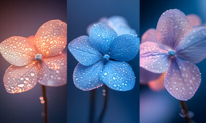 Sticker - Dewy Hydrangea Triptych, Garden Bloom, Soft Light