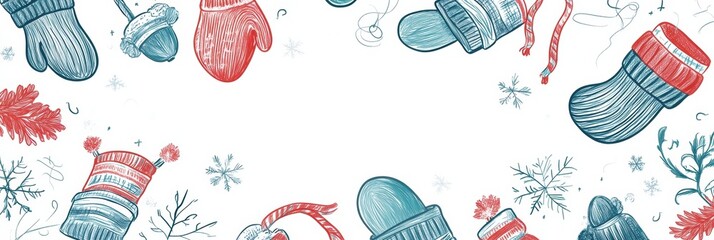 Poster - Warm winter gloves and hats illustration featuring festive design elements suitable for holiday themes. Generative AI