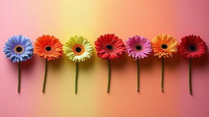 Wall Mural - Rainbow gerbera daisies on gradient backdrop.