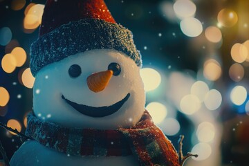 Sticker - A close-up of a snowman dressed in winter clothing, perfect for cold weather scenes or holiday celebrations