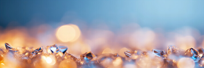 Wall Mural - Shimmering crystals scattered on a surface reflecting light in a soft-focus background