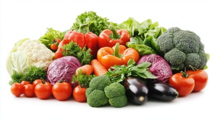 Wall Mural - Fresh Organic Vegetables Arranged Beautifully on a White Background