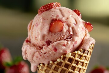 Sticker - A colorful ice cream cone topped with fresh strawberries, perfect for a summer treat