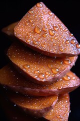 Sticker - Sweet potato slices resting on a surface with water droplets covering them