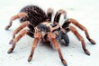 © Ева Поликарпова - A close-up photo of a large spider sitting on a white surface, its legs spread wide
