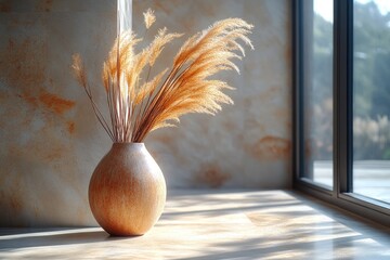 Sticker - A decorative vase filled with dried plants and foliage