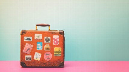 Aufkleber - Retro suitcase adorned with colorful travel stickers evokes wanderlust for adventure and exploration through vibrant destinations. Generative AI