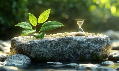 Wall Mural - Hourglass, sprout, rocks, serene, nature.