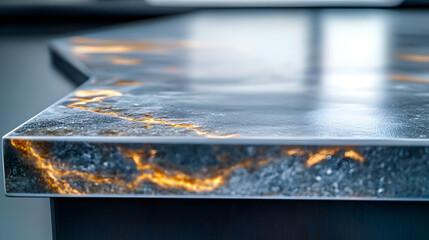 Wall Mural - High-definition image of a sturdy epoxy resin countertop, solid and firm appearance, reinforced edges, showcasing robustness and practical design