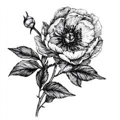 Sticker - A simple yet elegant illustration of a flower in monochrome colors