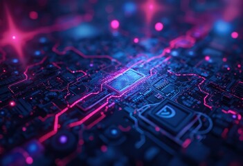 Fototapete - A Circuit Board with a Computer Chip on it
