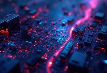 Fototapete - Close-up of a circuit board with various electronic components