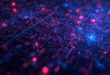 Fototapete - Futuristic Cityscape with Neon Lights