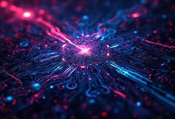 Aufkleber - Cyberpunk Circuit Board with Neon Lights