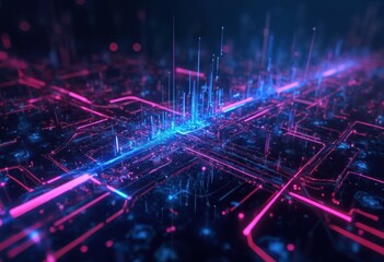 Aufkleber - Neon Circuitry in a Futuristic Purple Pink Blue Matrix
