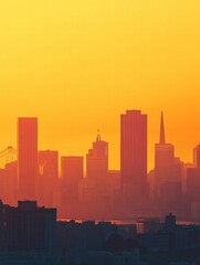 Aufkleber - Urban skyline at sunset showcasing iconic buildings and bridges in a vibrant color palette. Generative AI
