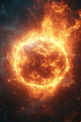 Wall Mural - Fiery planet engulfed in cosmic flames.