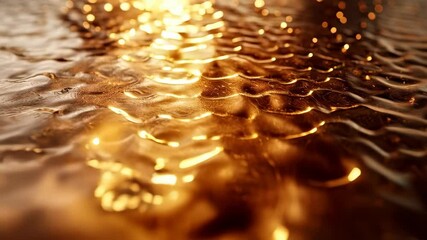 Wall Mural - Close-up of shimmering water surface reflecting golden light, creating a tranquil and beautiful atmosphere.