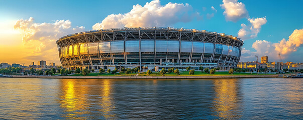 Sticker - Sunset Stadium River Cityscape