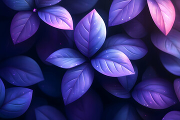Wall Mural - Glowing purple leaves, dark background, digital art, design