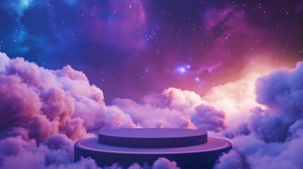 Wall Mural - surreal purple and pink nebula scene with clouds and a circular platform.