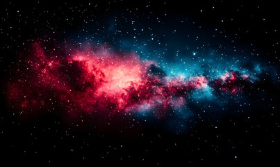 Cosmic Nebula Red, blue gas clouds in space