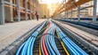 © DigitalSpace - Medium closeup of electrical cables being organized and aligned on a construction site emphasizing the complexity of wiring needed for data management and connectivity.