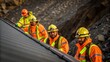 © DigitalSpace - Workers in bright safety gear collaborating on a steep incline the detailed textures of their equipment contrasting with the natural rocky landscape behind them.