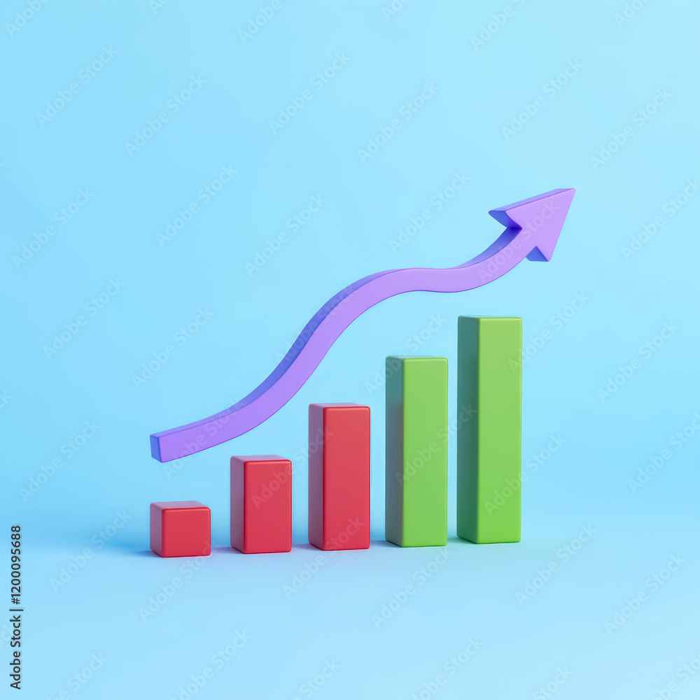 3d bar graph showing upward trend with rising arrow Stock Illustration ...